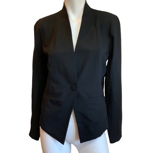 Eileen Fisher Black Wool Blend Stretch One Button Jacket sz 6 EUC - Picture 1 of 11